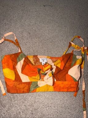 Fe Noel Orange Yellow Green Tie-Front Crop Top